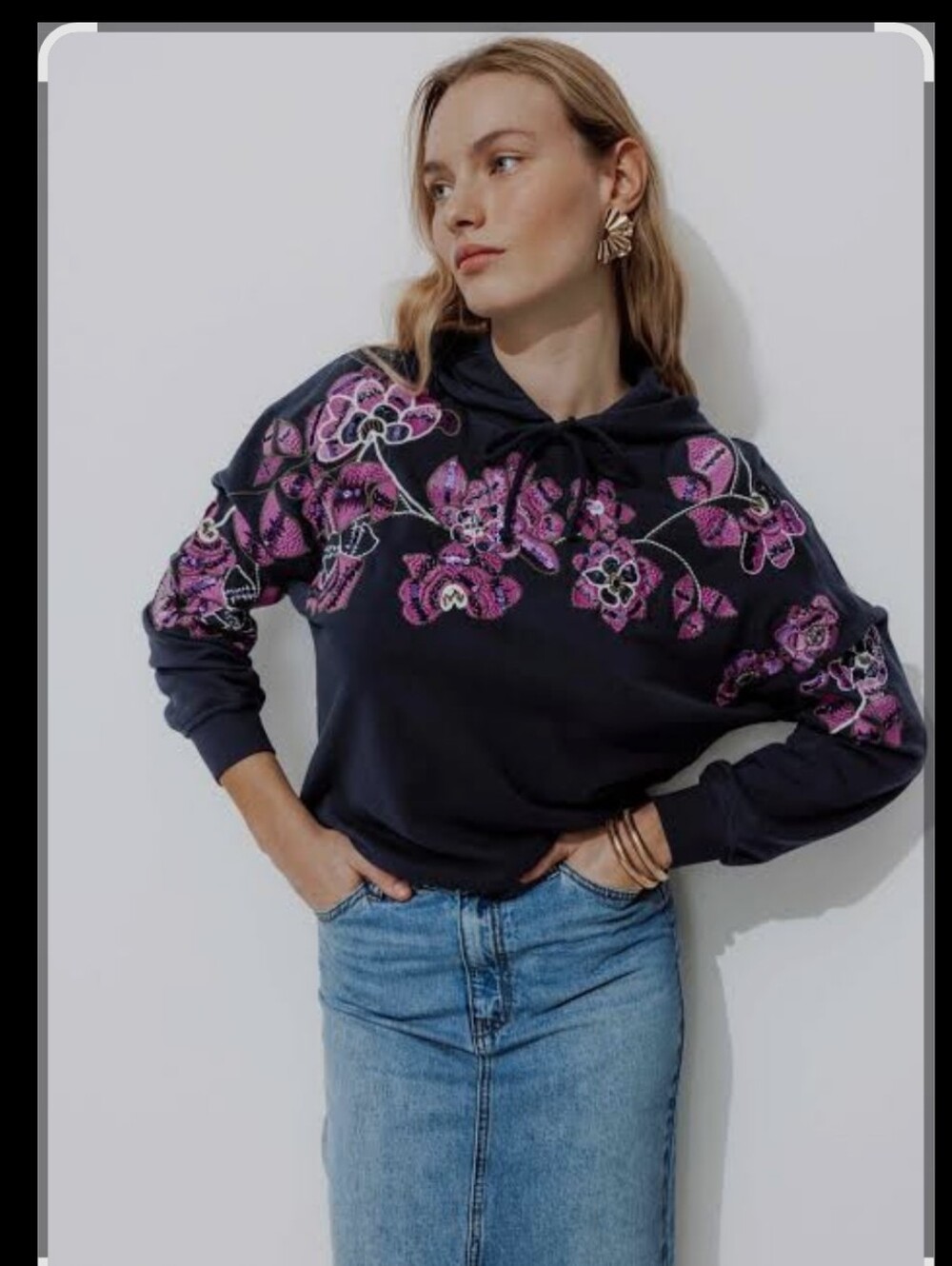ProMod Embroidered Floral Hooded Sweatshirt